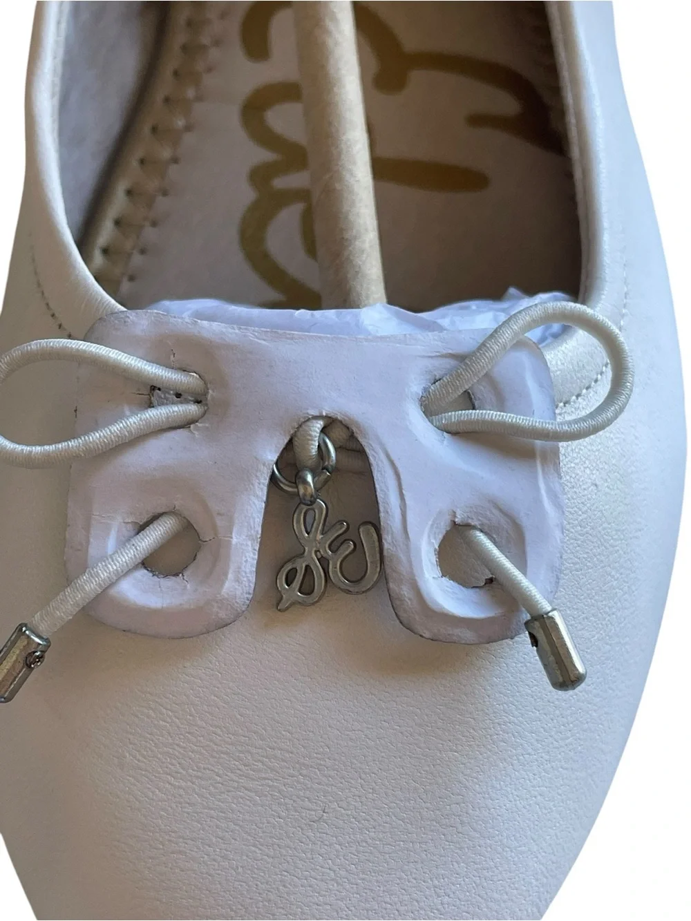 Sam Edelman Felicia Mini White Leather Ballet Flats with Bow Accent NWT